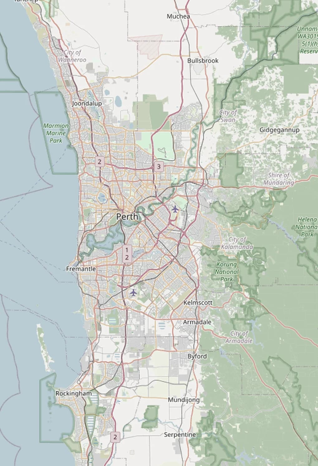 Map of the Perth metropolitan area showing the 146 suburbs Safe Garage Solutions covers
